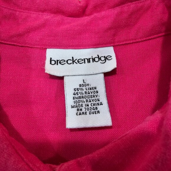 Women's Breckenridge Linen Blend Embroidered Button Down Blouse Hot Pink Size L - Picture 5 of 7